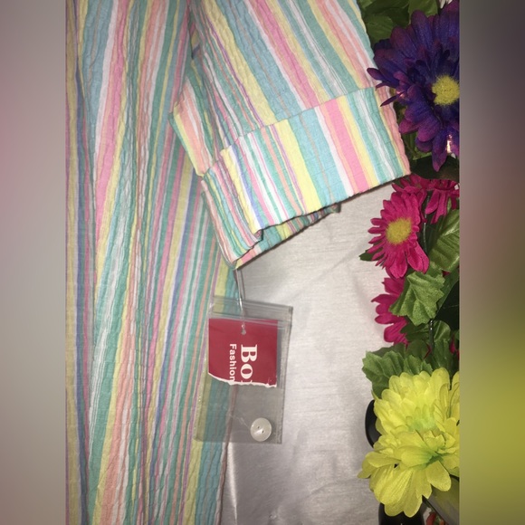 NWT Bon Worth | Women’s Colorful Stripe Pattern Button Down Blouse Top - Picture 6 of 11